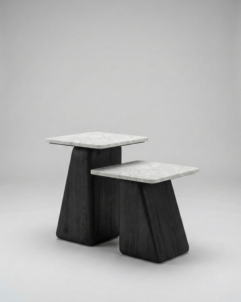GE.OM Side Tables Set β Black Oak and White Marble