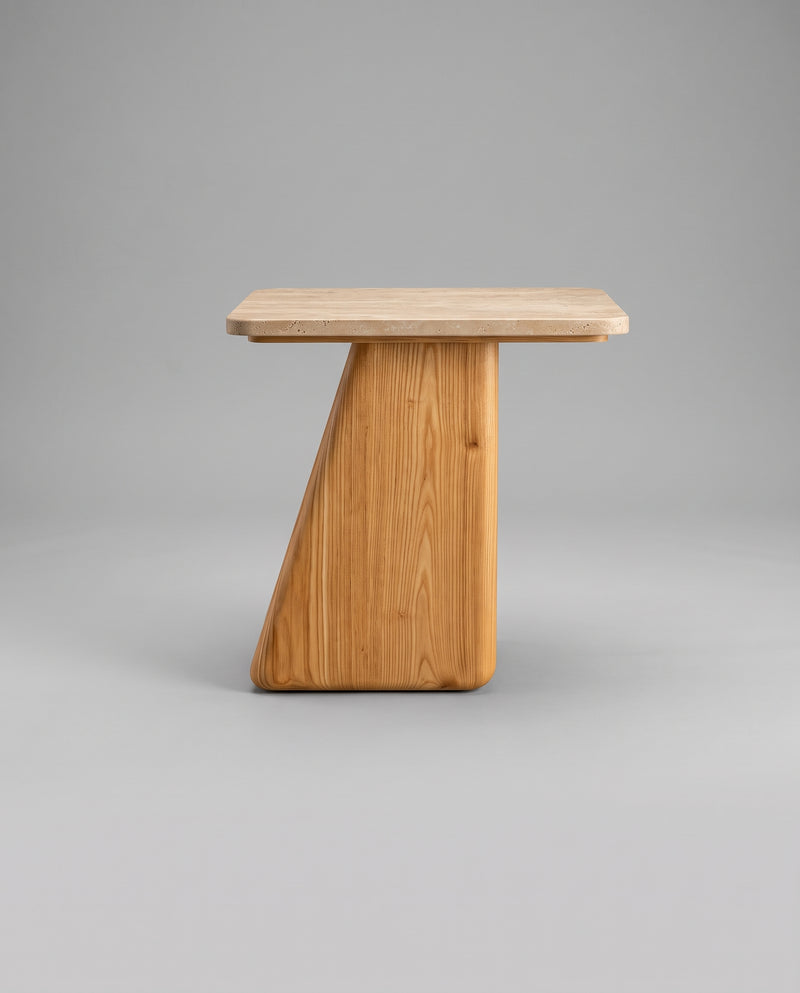 GE.OM Side Table β Travertine Marble X Olive Veneer / 45 Cm