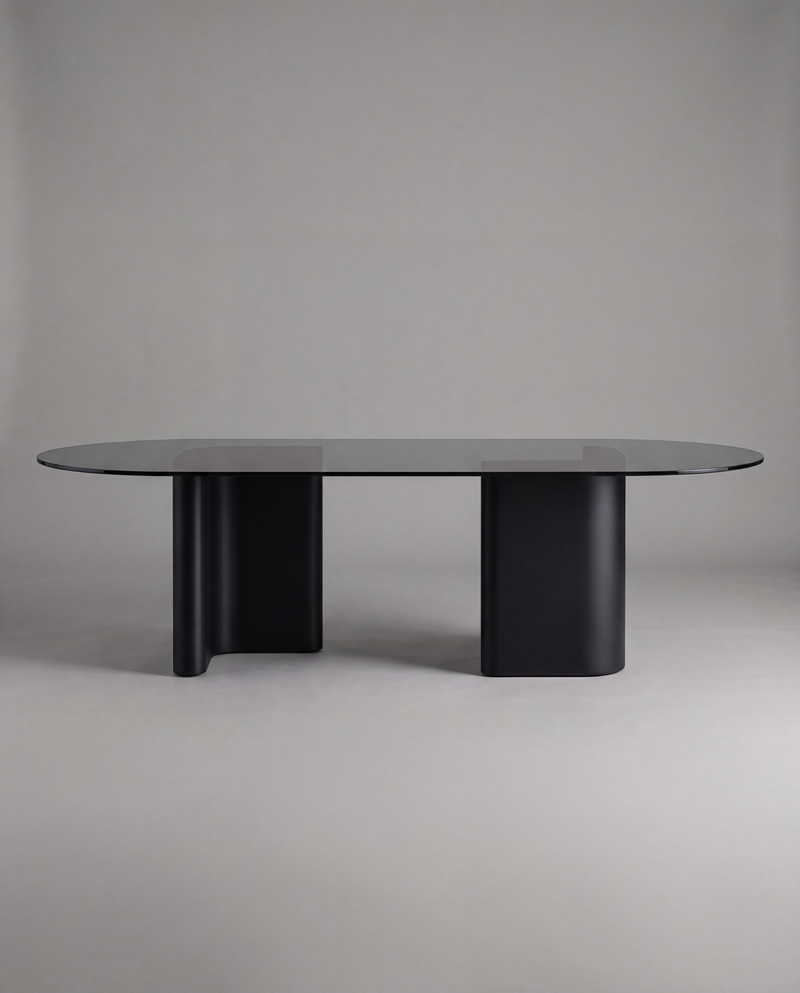 RO.ND Dining Table Metal — 10 Seats / Black Glass