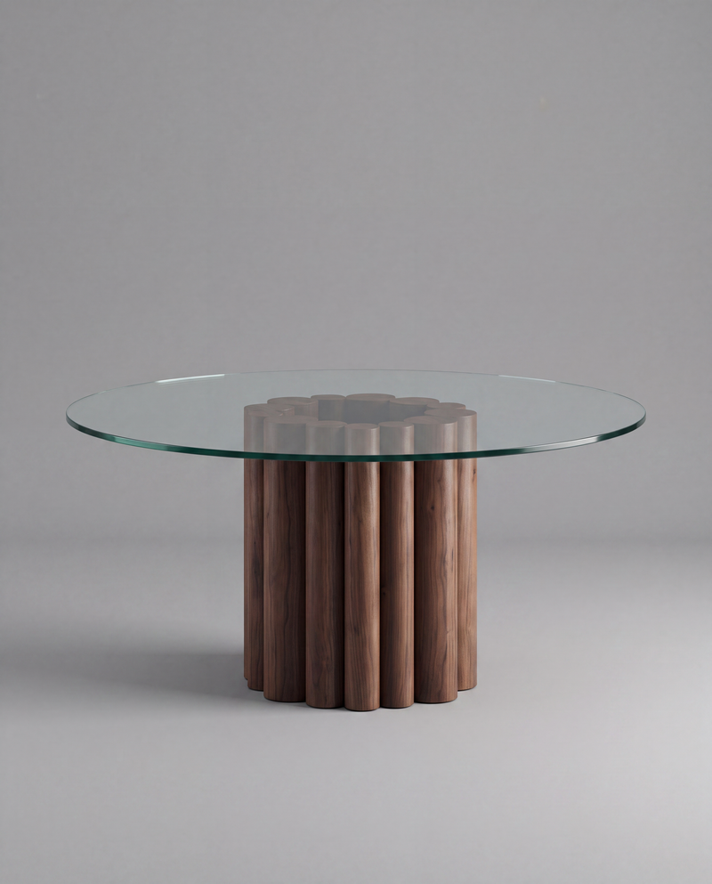 FR.ST Round Dining Table Wood — Transparent Glass