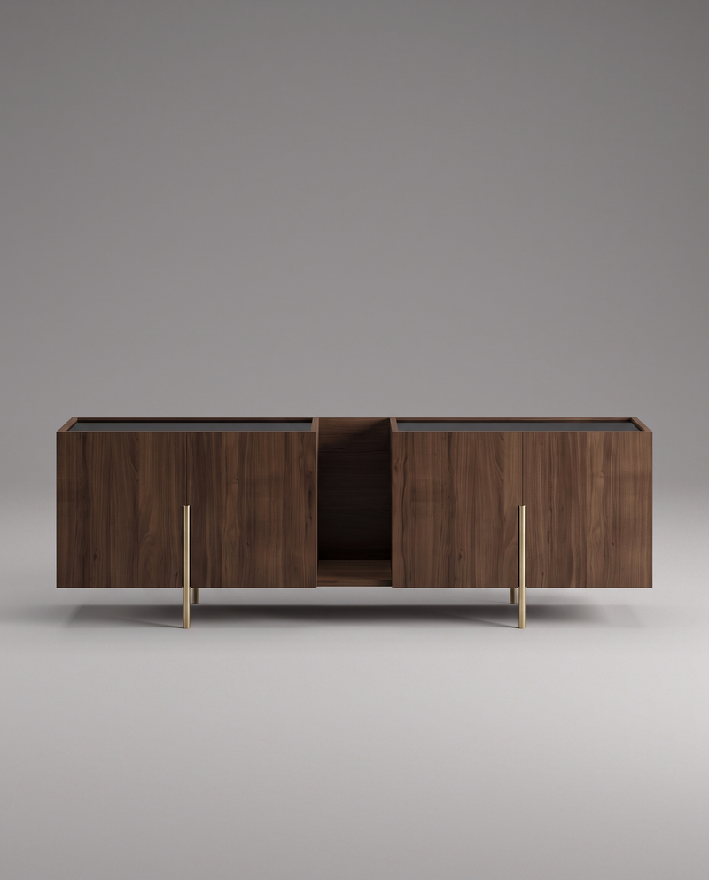 FR.ST Sideboard Brass — 220 cm / Black Glass