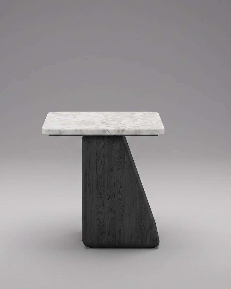 GE.OM Side Table — Black Oak X White Marble / 45 Cm