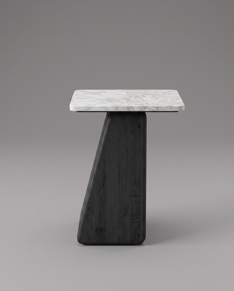 GE.OM Side Table — Black Oak X White Marble / 60 Cm