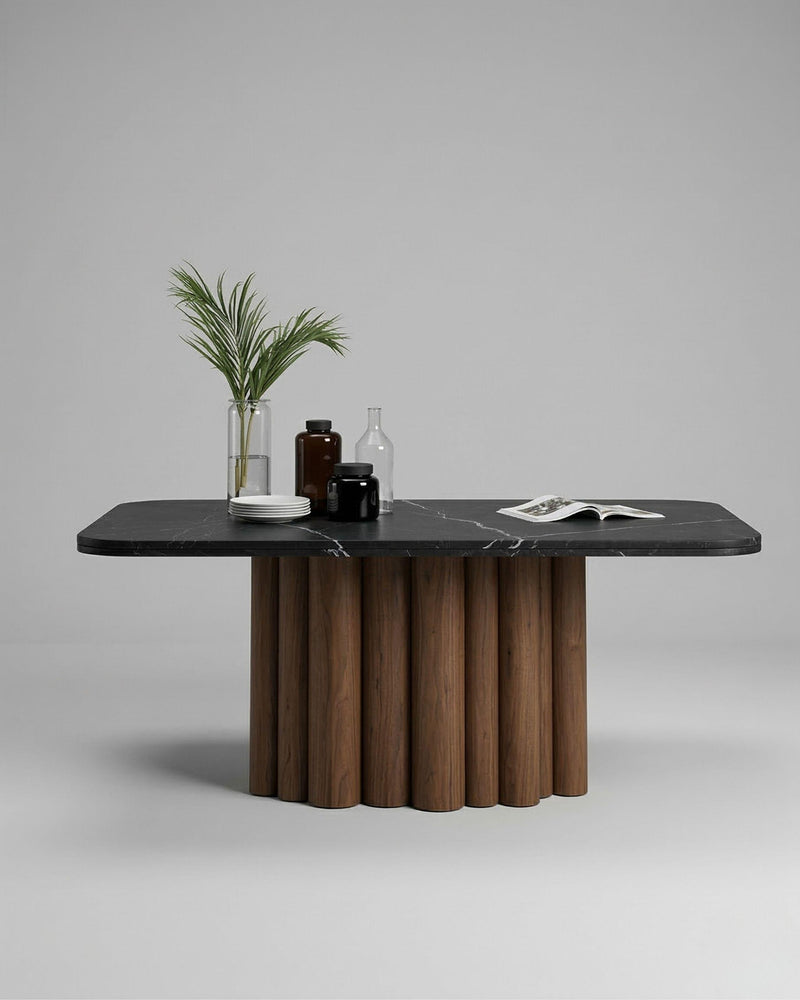 FR.ST Dining Table Wood x Black Marble — 6 Seats - Rectangle / Black Marble