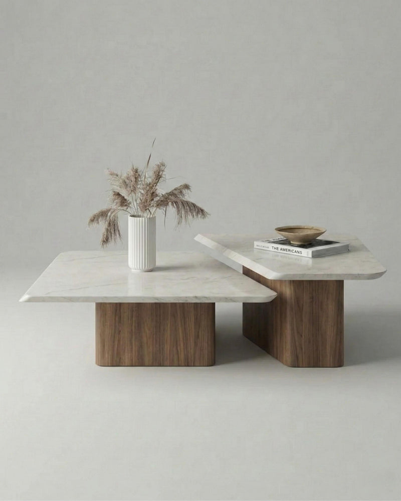 PA.MA Coffee Table — White Marble & Walnut
