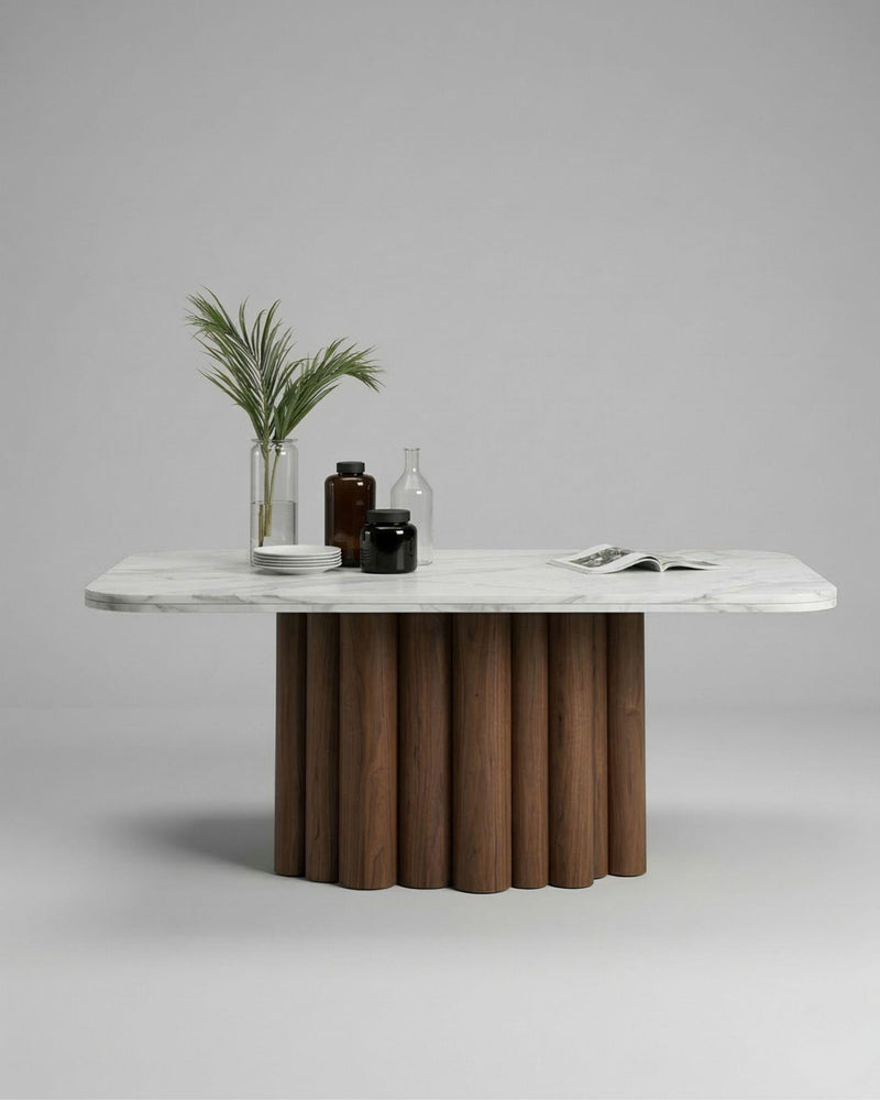 FR.ST Dining Table Wood x White Marble — 6 seats - Rectangle / White Marble