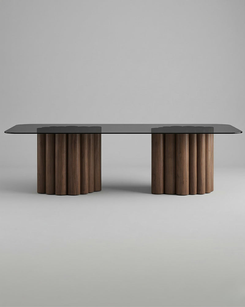 FR.ST Dining Table Wood x Black Glass — 10 Seats - Rectangle / Black Glass