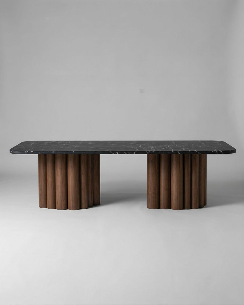 FR.ST Dining Table Wood x Black Marble — 10 Seats - Rectangle / Black Marble