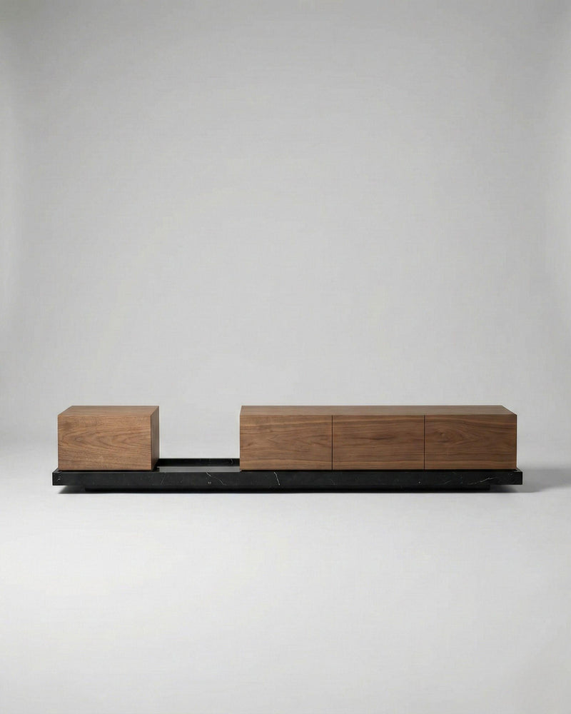 SP.LT TV Unit - 4 Drawers — Walnut X Black Marble