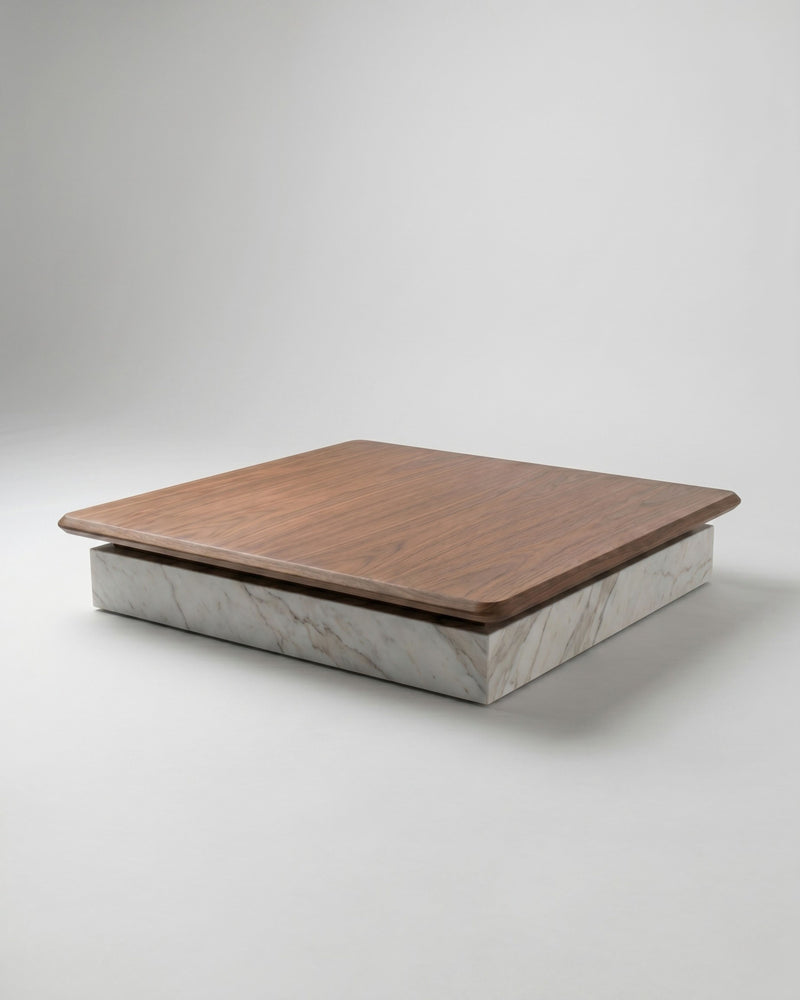 PL.IN Coffee Table — Walnut x White Calacata Marble