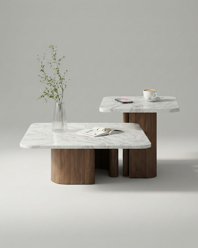 QU.AD Coffee Table Set — White Marble