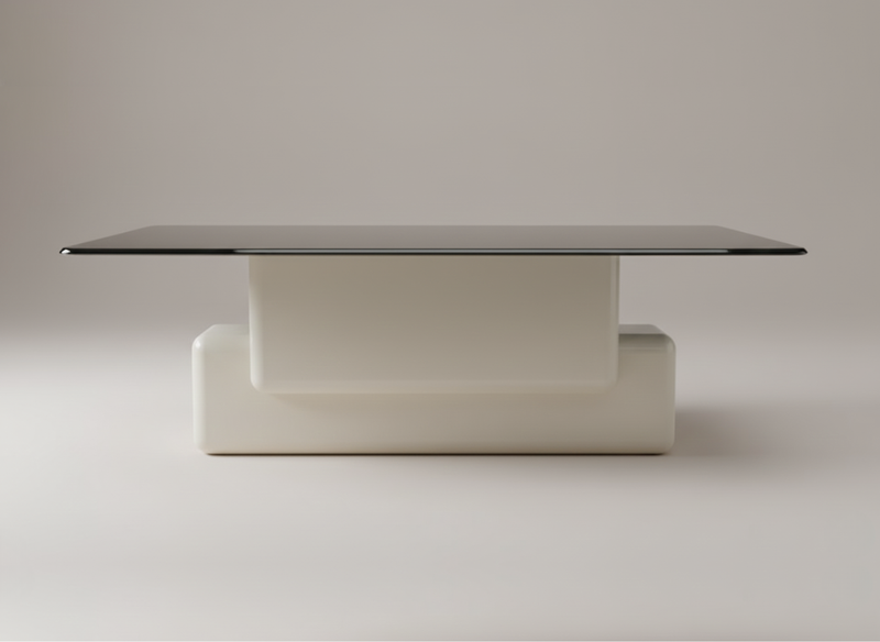 BL.ND Dining Table — Frosted Glass x Cloud Dancer