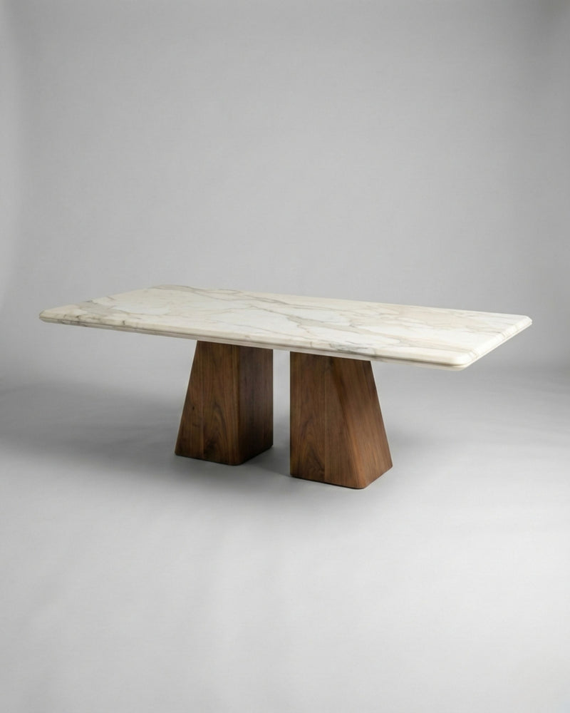 TA.PR Dining Table Wood x White Marble — Walnut X White Marble. / 220 - 6-8 seaters
