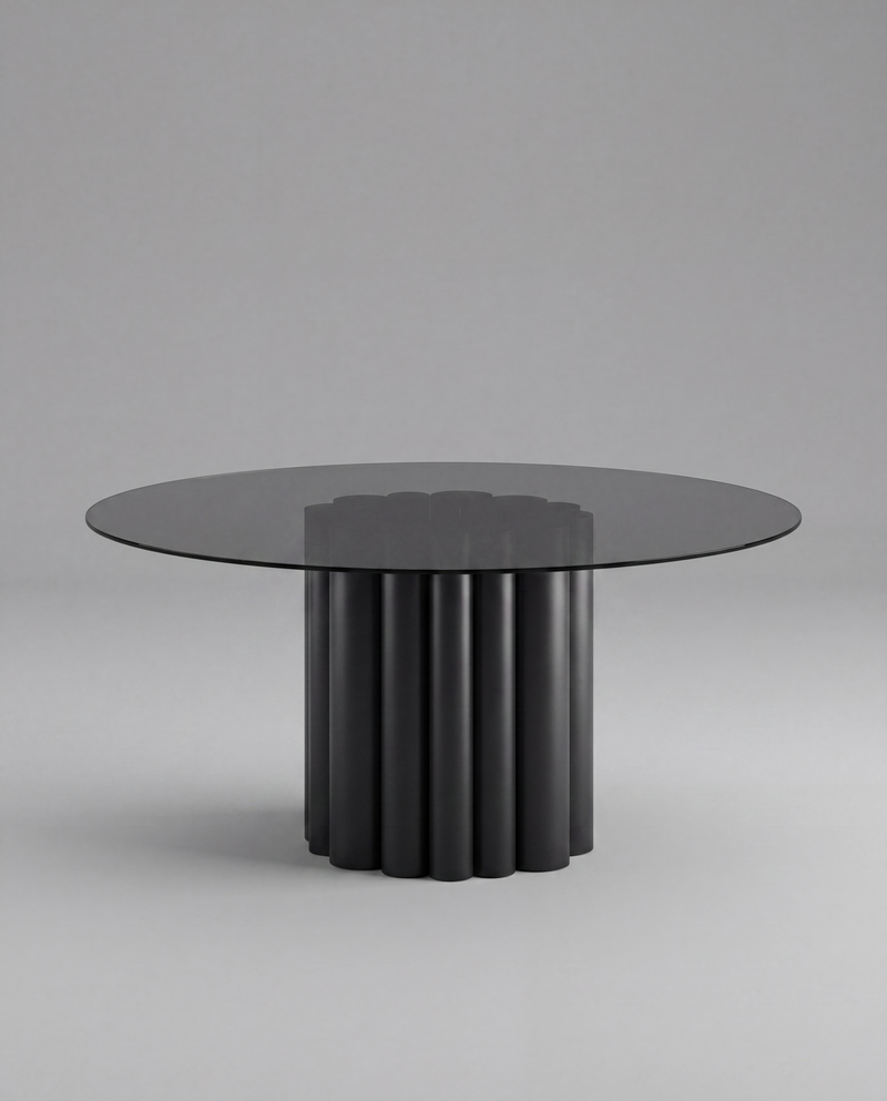 FR.ST Round Dining Table Metal — Black Glass