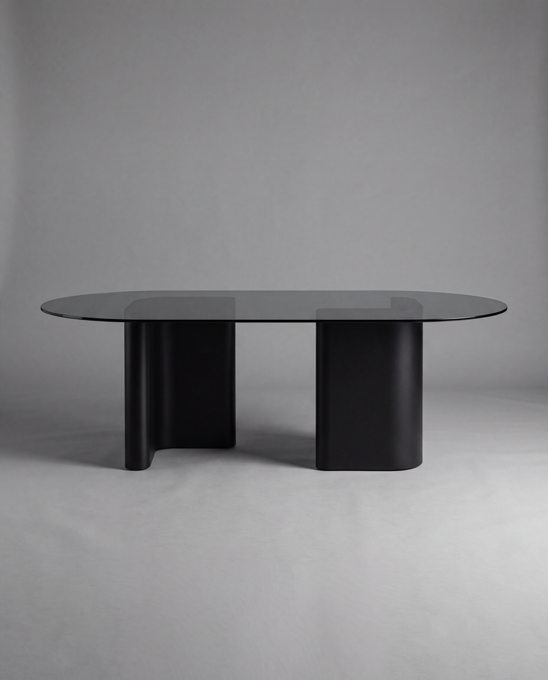 RO.ND Dining Table Metal — 8 Seats / Black Glass