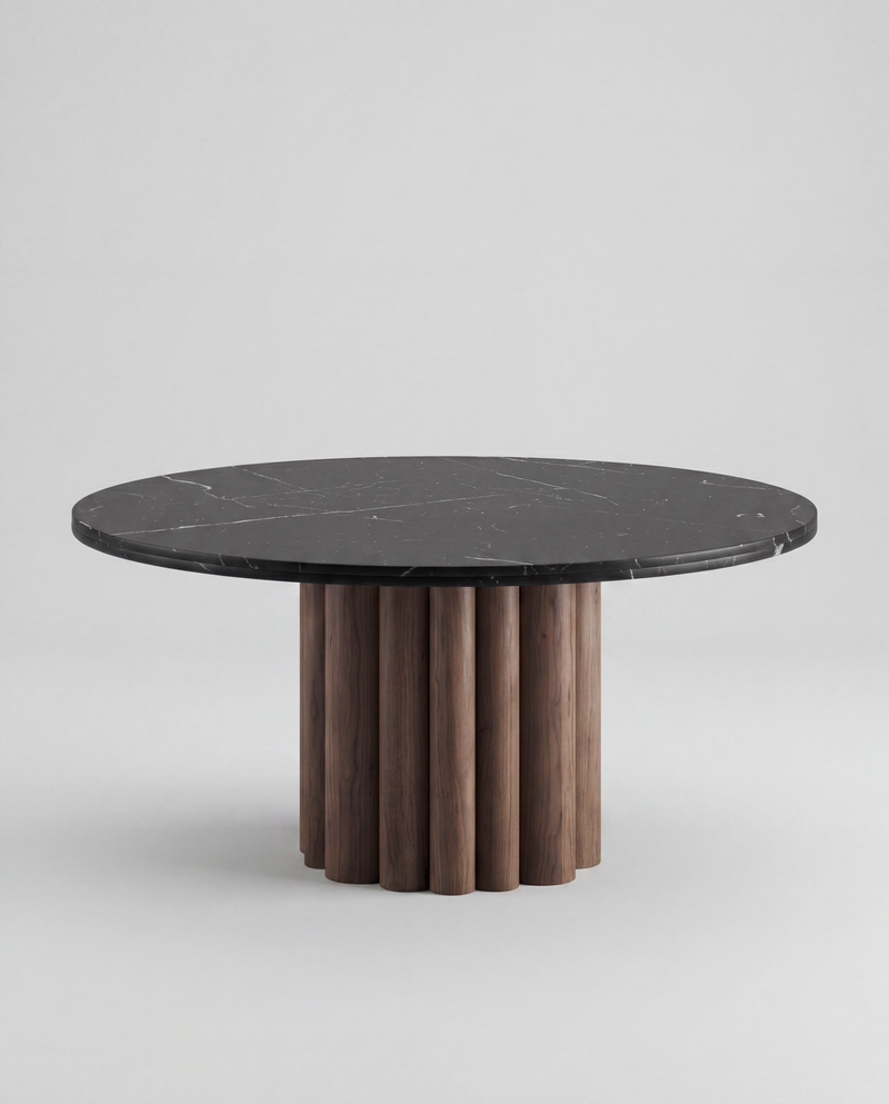 FR.ST Round Dining Table Wood — Black Marble