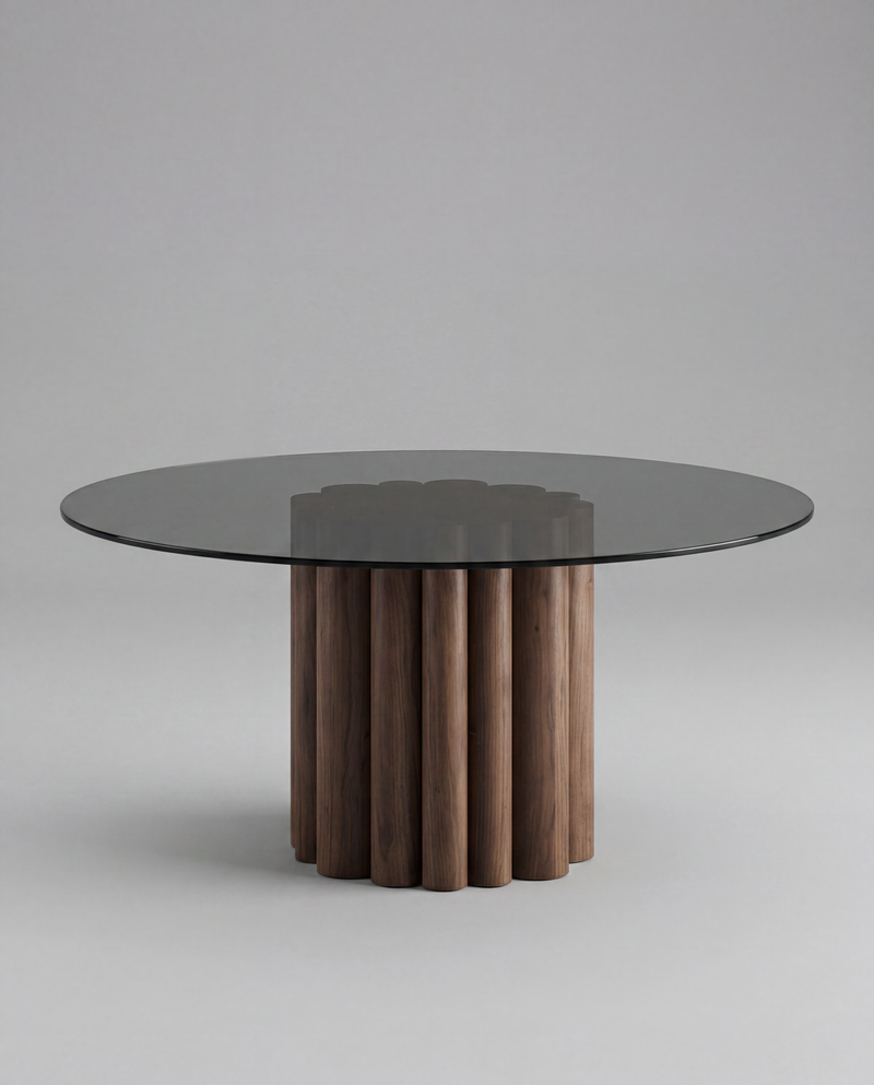 FR.ST Round Dining Table Wood — Black Glass
