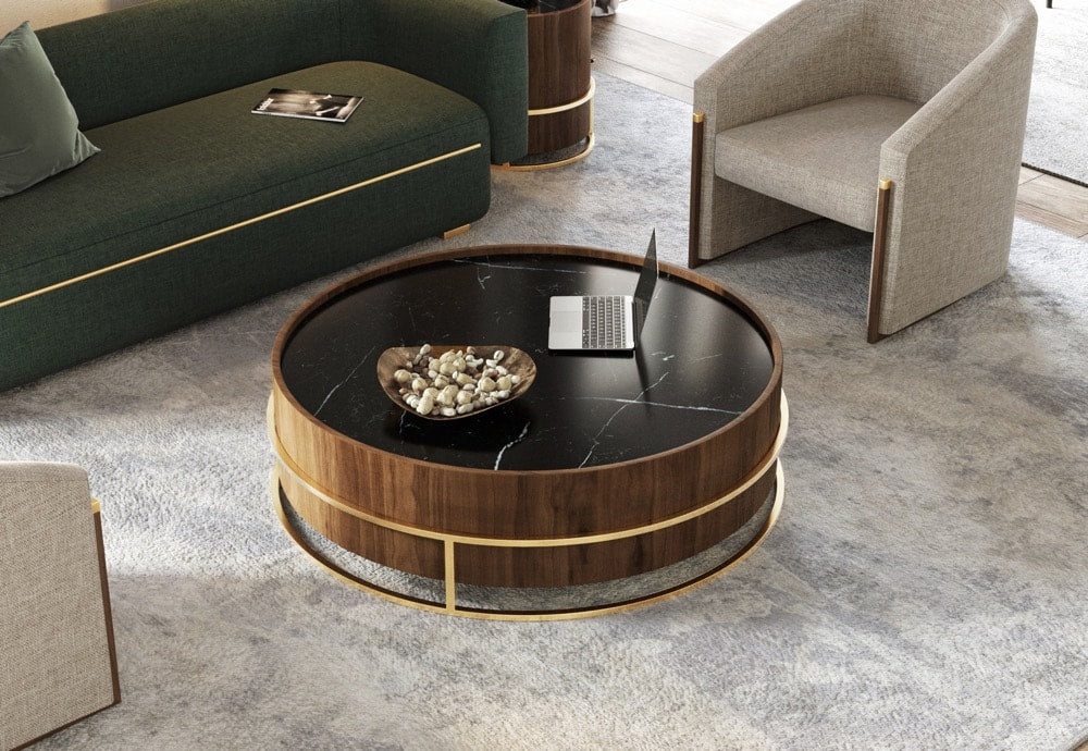 CY.ND Round Coffee Table with Brass Ring