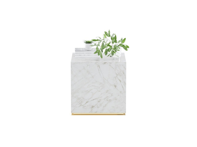 CU.BE Side Table — White Marble
